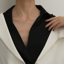 Load image into Gallery viewer, Pearl Double Ring Pendant Necklace