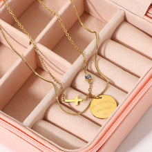 Load image into Gallery viewer, Letter Nameplate Cross Pendant Layered Necklace