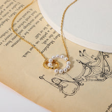 Load image into Gallery viewer, Pearl Double Ring Pendant Necklace