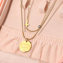 Load image into Gallery viewer, Letter Nameplate Cross Pendant Layered Necklace