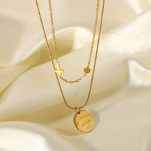 Load image into Gallery viewer, Letter Nameplate Cross Pendant Layered Necklace